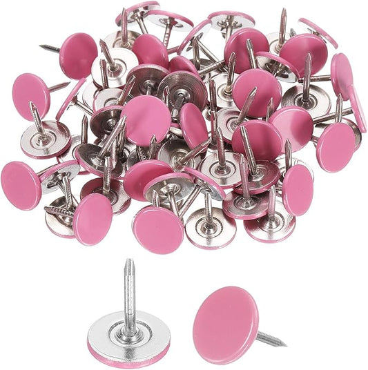 uxcell 150Pcs Upholstery Tacks, 11mmx13mm Flat Head Thumb Tack Decorative Furniture Nails Push Pins for Furniture Sofa Headboards, Pink-DeskLoop Office