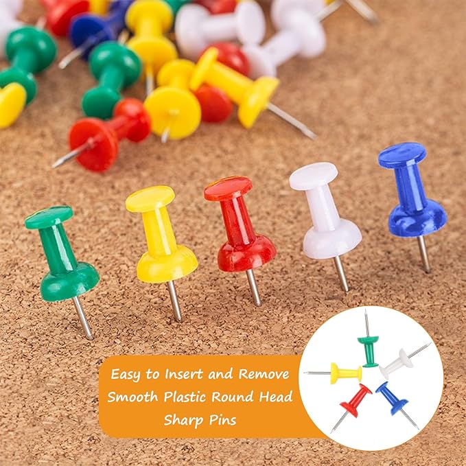 500 Pack Push Pins Tacks, Colored Map Push Pins, Plastic Head, Steel Point, Thumb Tacks for Cork Board, Bulletin Board, Map Pins, Photo Hanging Tacks at Homes, Schools and Offices-DeskLoop Office