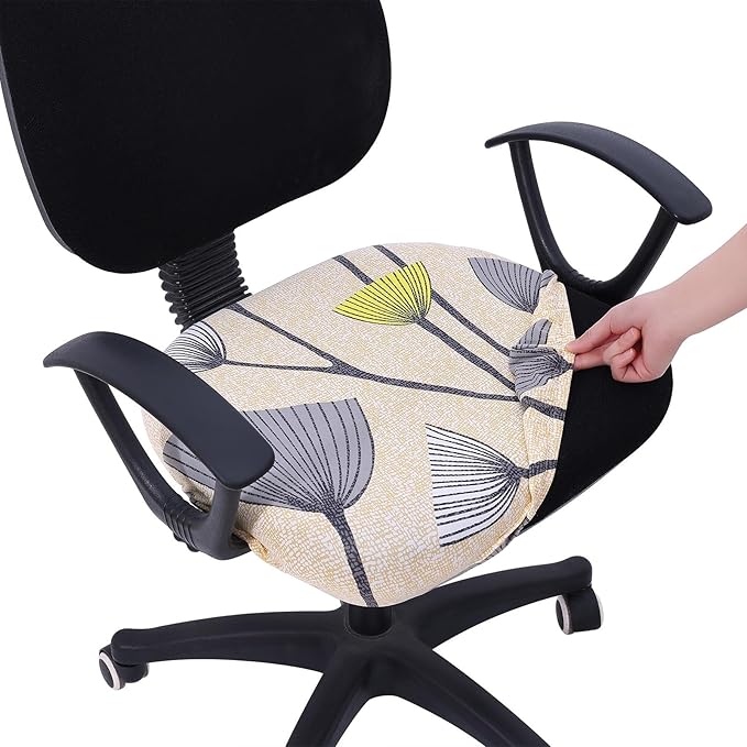Smiry Printed Office Computer Chair Seat Covers, Stretch Fit Universal Desk Rotating Chair Cover Washable Removable Seat Cushion Protectors - Yellow and Grey-DeskLoop Office