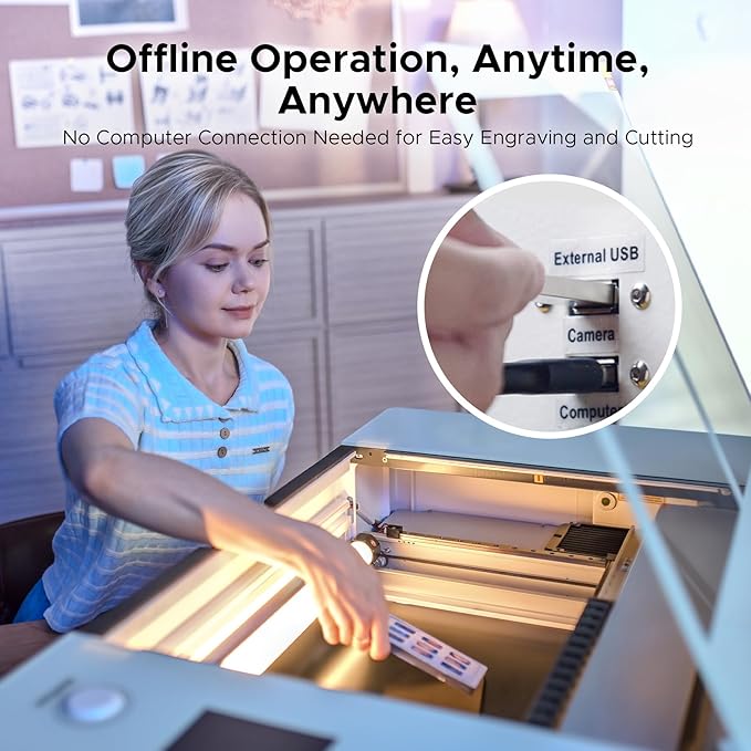 OMTech Polar+ 55W CO2 Laser Engraver Cutter with LightBurn, 20"x12" Work Area, 5MP Camera, Dual Rotary Axes, 500mm/s Speed, with Water Pump, Laser Cutting Machine for Wood Acrylic Glass More-DeskLoop Office