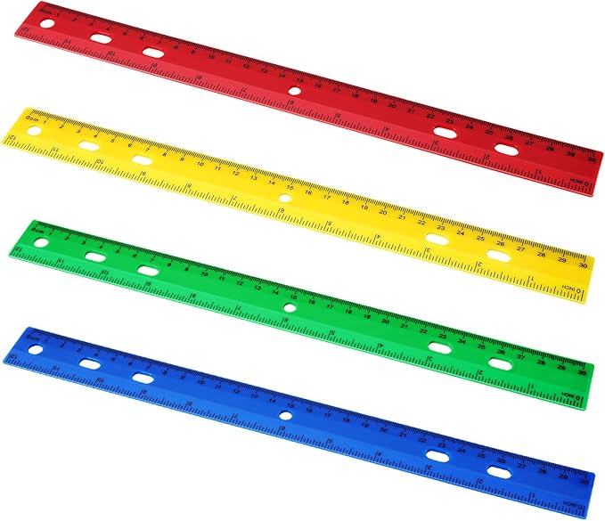 Chuangdi 20 Pieces 12 Inch Rulers Bulk Plastic Colorful Rulers for Kids Student Classroom School Office(6 Hole,Solid Color)-DeskLoop Office