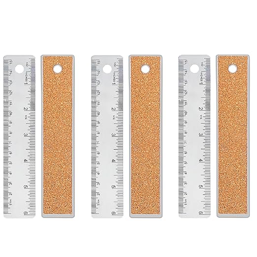 3 Pcs 6 Inch Metal Ruler Stainless Steel Metal Ruler with Cork Backing, Non-Slip Rulers with Inch and Centimeters, Straight Edge Cork Base Rulers for Student School Office Drafting Tools-DeskLoop Office