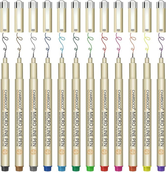01 Micro Pen, Fine Point Pen with 12 Colors, Waterproof Archival Ink, 0.25mm Fineliner Ink Pens for Artist Illustration, Sketching, Anime, Manga, Technical Drawing and Scrapbooking-DeskLoop Office