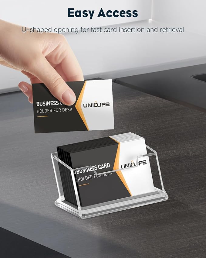 Uniclife Acrylic Business Card Holder for Desk 1 Slot Clear Business Card Display Stand for Men & Women Desktop Business Card Organizer Card Stand for Office Home Exhibition, 60 Card Capacity-DeskLoop Office