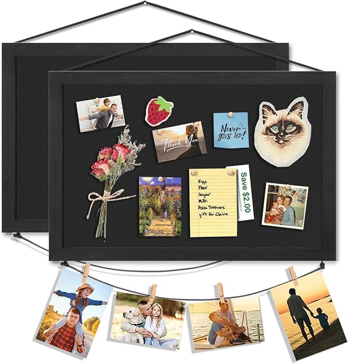 Miratino 2pcs Pin Board Bulletin Board, 16 "x11 Black Linen Cork Boards for Walls with Black Frame,Vision Board for Home Kitchen School Office Decor-DeskLoop Office