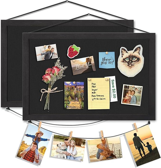 Miratino 2pcs Pin Board Bulletin Board, 16 "x11 Black Linen Cork Boards for Walls with Black Frame,Vision Board for Home Kitchen School Office Decor-DeskLoop Office