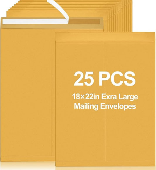 25 Pcs 18 x 22 Inch Jumbo Mailing Envelopes 32lb with Gummed Flaps, Extra Large Flat Catalog Envelopes for Mailing, Storage and Organizing Documents Photos Office Supplies-DeskLoop Office