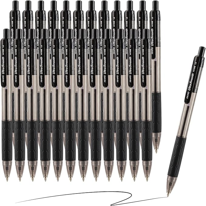 AIHAO Retractable Black Ballpoint Pen for Smooth Writing, Medium Point (1.0mm), Pack of 24, No Bleed Click Pens with Comfort Grip, Idea for Journaling, Planner, Note Taking-DeskLoop Office