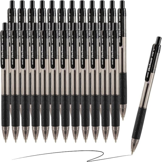 AIHAO Retractable Black Ballpoint Pen for Smooth Writing, Medium Point (1.0mm), Pack of 24, No Bleed Click Pens with Comfort Grip, Idea for Journaling, Planner, Note Taking-DeskLoop Office