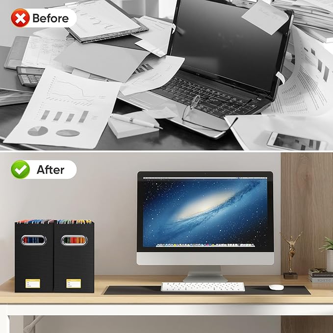 BALEINE File Organizer Box, Cardboard File Folder Organizer with Handle for Letter Size, Portable Collapsible Hanging Filing Box for Home Office Document Storage (4 Pack, Black)-DeskLoop Office