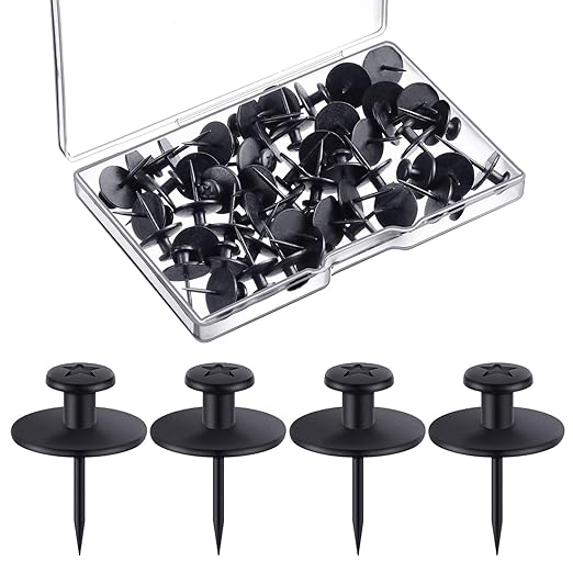 Push Pins Picture Hangers Double Headed Thumb Tacks Wall Hooks for Wall Hangings Picture Hangers Nails Small Photo Hanging Hook Pins for Home Office Photo Decor(Black,80 Pieces)-DeskLoop Office