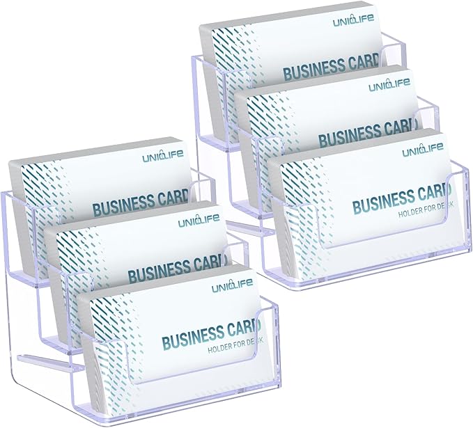 Uniclife 2 Pack Acrylic Business Card Holder for Desk 3 Slots Clear Business Card Display Stand for Men & Women Desktop Business Card Organizer Card Stand for Office Home Exhibition, 180 Card Capacity-DeskLoop Office