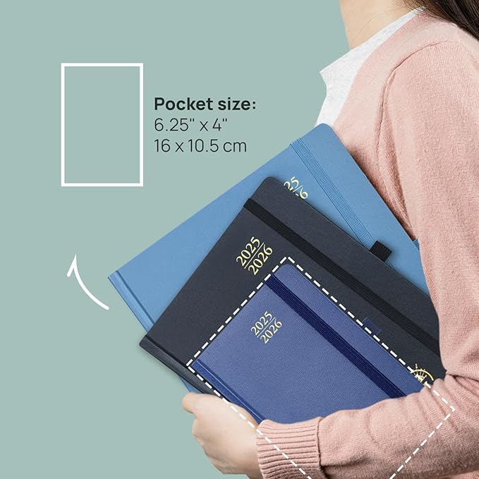 POPRUN Pocket Planner 2025-2026, (Purse Size 4''x 6.25'' Hard Cover) Academic Year Calendar Daily Weekly and Monthly (July 25-June 26) with Hourly Time Slots, 100 GSM Paper - Orange-DeskLoop Office