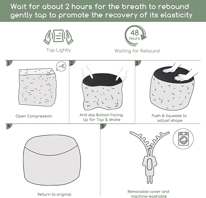 HIGOGOGO Round Stuffed Pouf Ottoman, Long Faux Fur Poufs with Foam Chunk Filling, Fluffy and Furry Pouf Foot Stool Storage Ottoman, 26 X 18 Floor Poufs Foot Rest for Living Room, Light Grey-DeskLoop Office