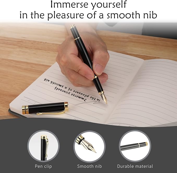 Tiankool Luxury Fountain Pen,Fine Nib, Exquisite Pen Gift Set for Men&Women-Includes 10 Ink Cartridges&Ink Converter- Nice Pens - Black-DeskLoop Office