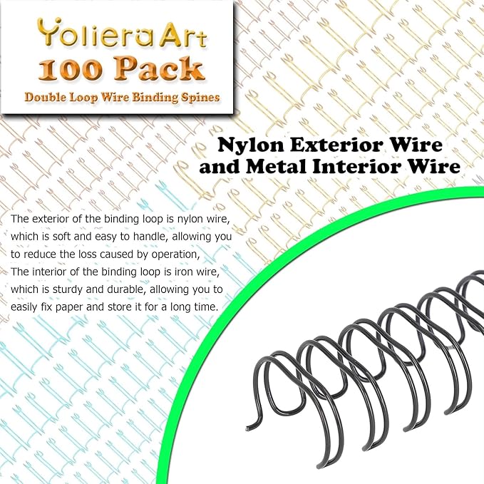100 Pack Metal Twin Loop Binding Wire Coils, 34-Loop, 3/4" Cinch Book Binding Wire, 3:1 Pitch, YolieraArt Double Loop Bindings180 Sheet Capacity Fit for School Office Notebook Maker Black-DeskLoop Office