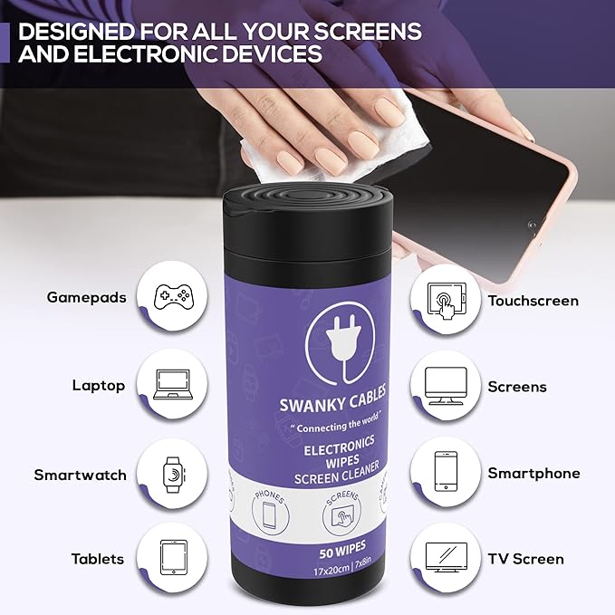 Screen Cleaner Wipes: Electronic Wipes for Screens - Computer Screen Wipes for Lens, Phone, Tv Screen and Monitor Cleaning - Tech Wipes & Microfiber Cloth (Canister, 100 Count)-DeskLoop Office