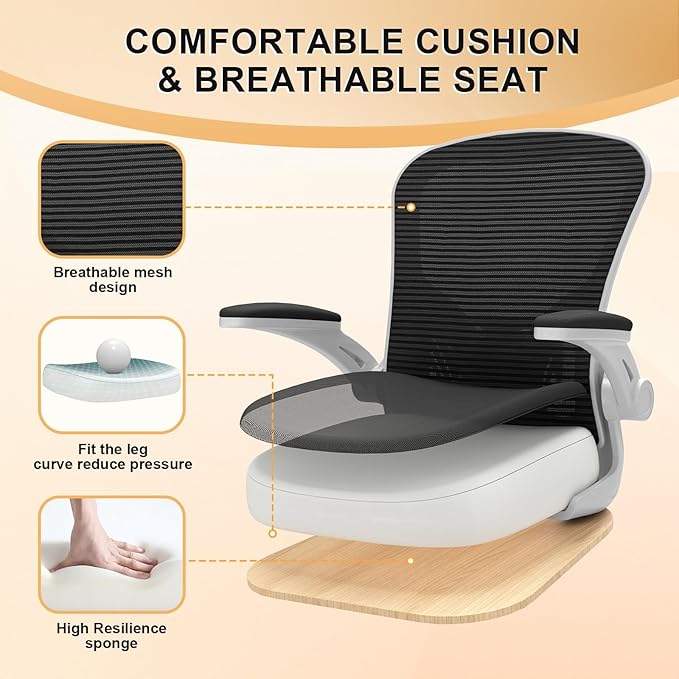 Office Chair, Ergonomic Desk Chairs 330LBS Capacity High Back Mesh Computer Chair with Flip-up Armrests, Comfy Work Chair with Adjustable Lumbar Support, Rolling Chair-DeskLoop Office