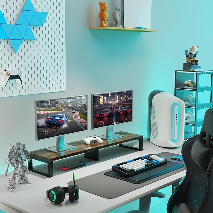 Zimilar Dual Monitor Stand Riser, Large Monitor Stand for Desk, Wood Monitor Riser with Storage Organizer for Home Office, Monitor Stands for 2 Monitors, Desktop Wooden Monitor Riser for Computer-DeskLoop Office