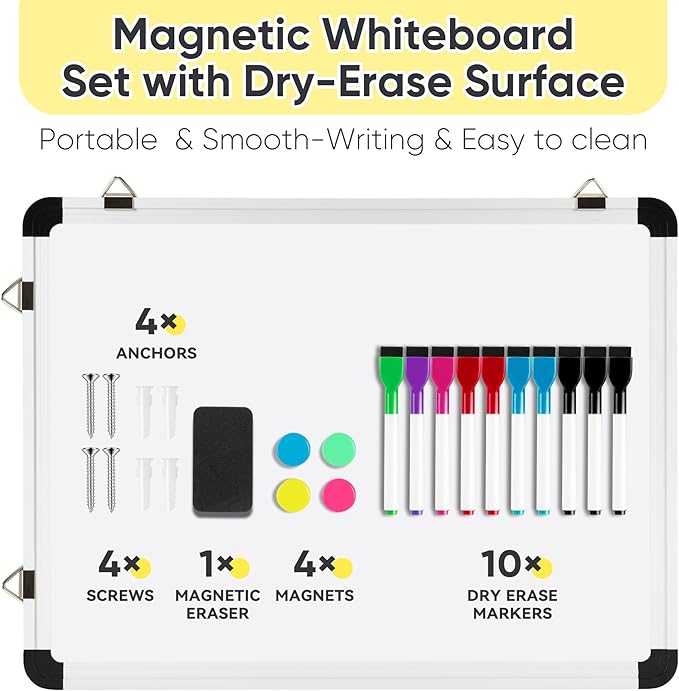 VUSIGN Monthly Dry Erase Calendar Whiteboard for Wall, 16" X 12" Double-Sided Board, Hanging Whiteboard Dry Erase for Office, Desk, Kitchen, Dorm, Silver-DeskLoop Office
