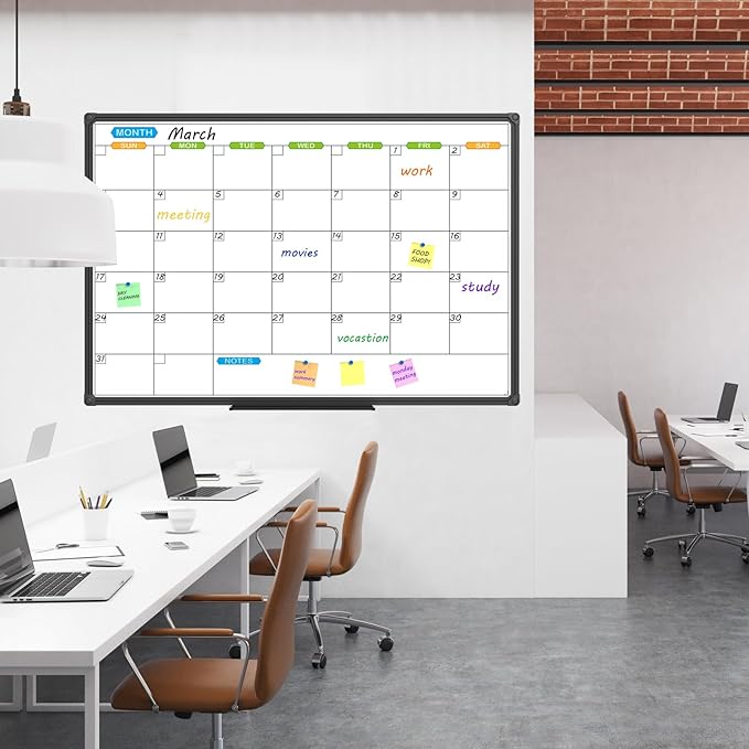 JILoffice Dry Erase Calendar Whiteboard 48 X 36 Inch - Magnetic White Board Calendar Monthly, Black Aluminum Frame Wall Mounted Board for Office Home and School-DeskLoop Office