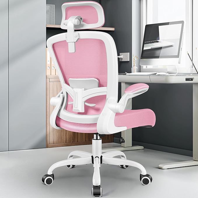 FelixKing Ergonomic Office Chair, Headrest Desk Chair Office Chair with Adjustable Lumbar Support, Home Office Swivel Task Chair with High Back and Armrest, Adjustable Height Gaming Chair(Pink)-DeskLoop Office