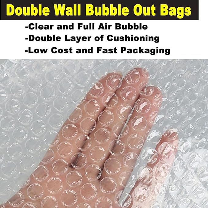 50Pcs Clear Bubble Out Bags, 12”x16” Bubble Pouches Bags for Shipping, Double Wall Cushioning Wrap Pouch for Moving Packaging Storage Fragile China Dishes Electronic Item-DeskLoop Office