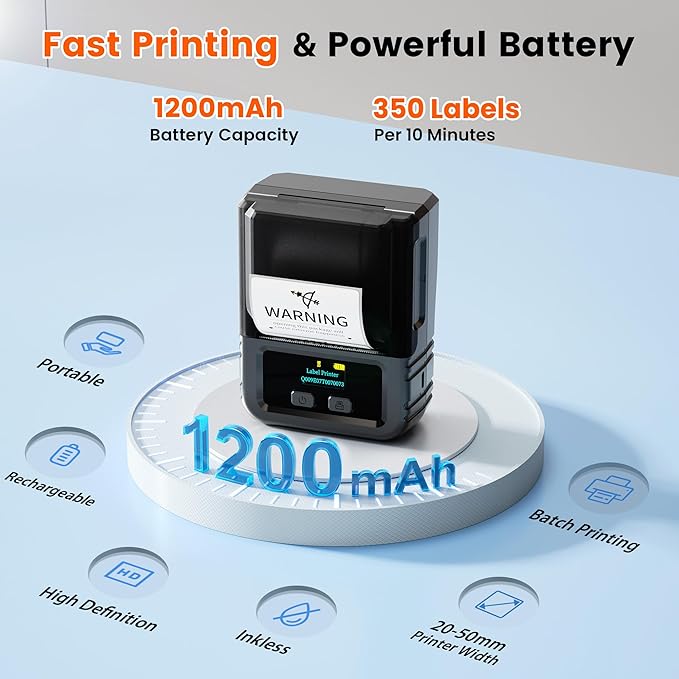 Phomemo M120 Label Maker, 2 Inch Barcode Printer, Portable Thermal Label Maker for Small Bussiness, Barcode, QR Code, Name, Address, Logo, Clothing, Office, Home, Sticker Printer for Phone/PC/Tablet-DeskLoop Office