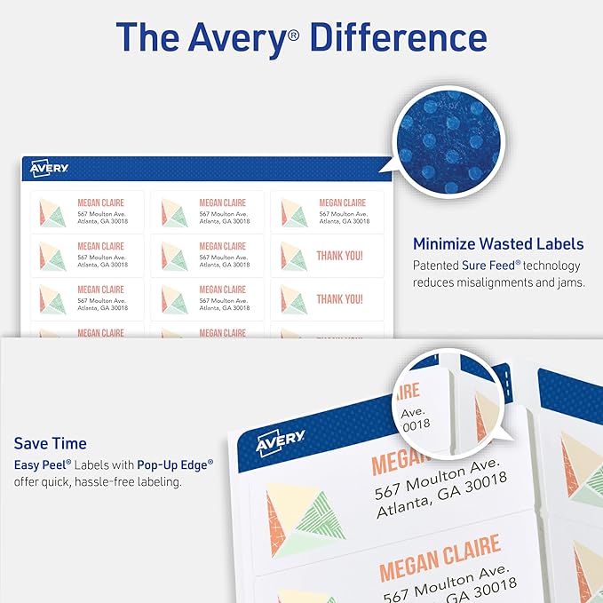 Avery Easy Peel Printable Address Labels with Sure Feed, 1" x 2-5/8" Customizable Stickers, White, 750 Blank Mailing Labels, Great for Mailing, Shipping, and More (8160)-DeskLoop Office