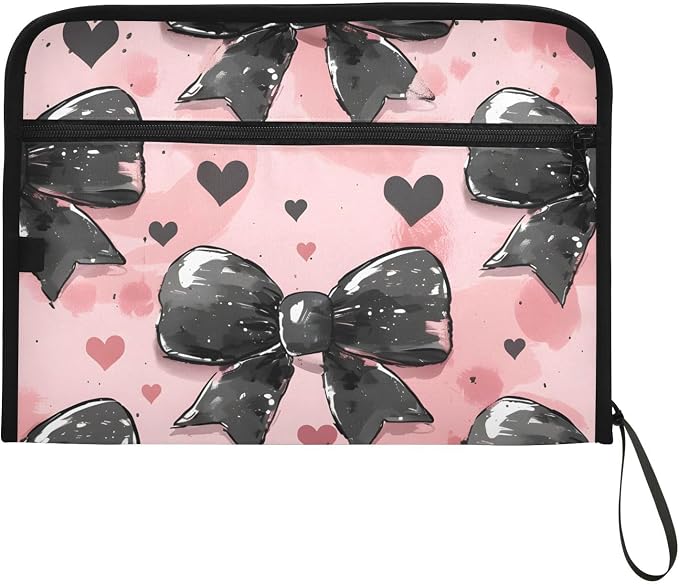 Expanding File Folder Black Bow Heart Pink Accordion File Organizer 13 Pockets - Image 7