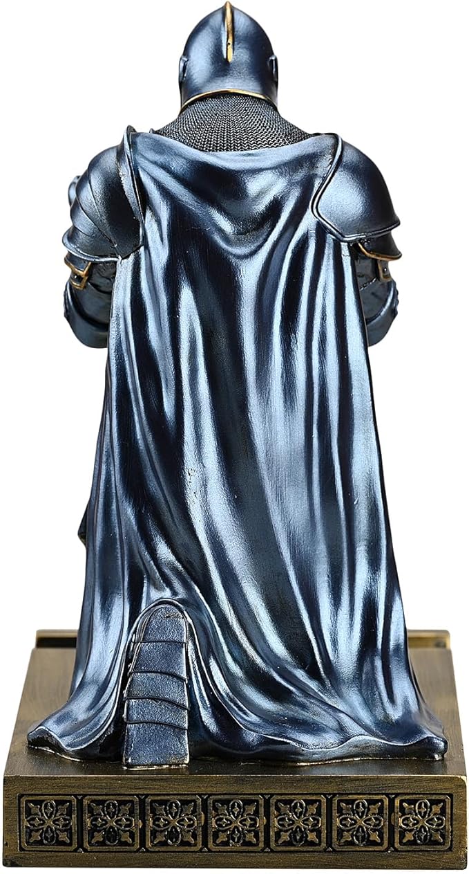 Medieval Armored Warrior Wearing Outerwear, Mobile Phone Stand Knight Pen Holder Desk Organizers, Resin Bookends Paperweight with a Letter Opener for Desk (Blue)-DeskLoop Office
