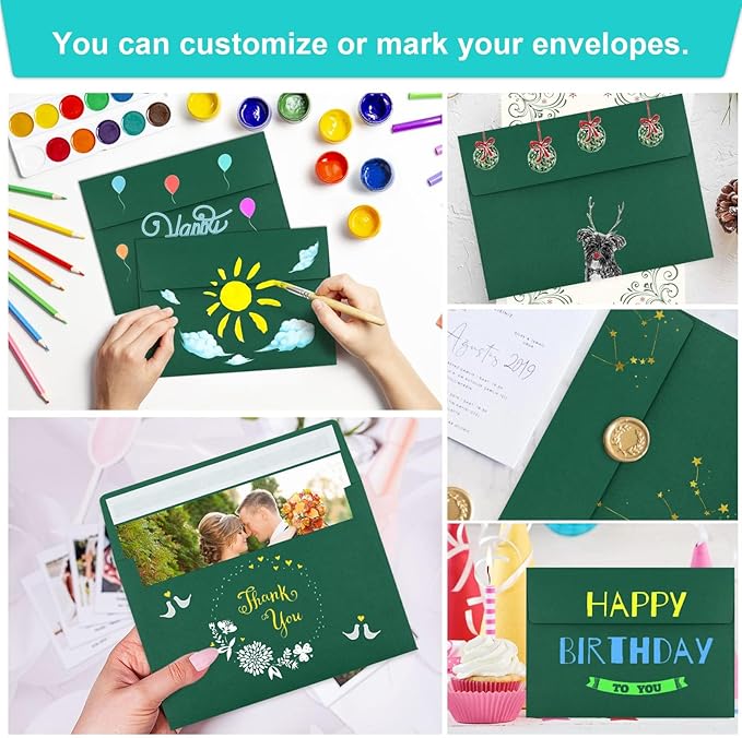 70 Pack A2 Dark Green Envelopes - Self Seal for Photos, Invitations, Greeting Cards & 4.5x5.5 Cards-DeskLoop Office