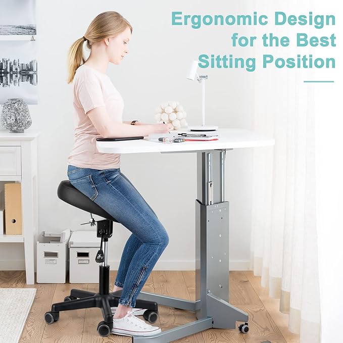 Footrest Stool Under Desk Adjustable Height and Tilt Angle Footrest Ottoman Ergonomic Foot Stool with Wheels 360° Rolling for Home Office (New Black)-DeskLoop Office