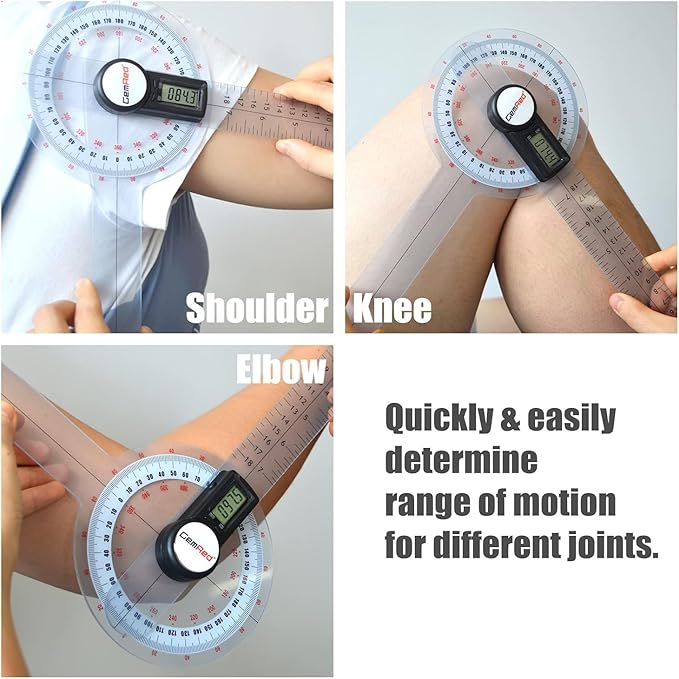 GemRed 12" Digital Goniometer 360 Degree Physical Therapy Plastic Protractor for Joint Range of Motion ROM Measurement-DeskLoop Office