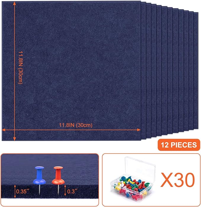 Cork Boards for Walls 48" x 36" Felt Board Alternative, 12 Pack Felt Wall Tiles Bulletin Board, Large Cork Board for Office Pin Board Tack Board Cork Boards-DeskLoop Office