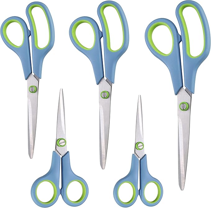 Scissors All Purpose,Scissors Set of 5,Premium Stainless Steel Sharp Blades Soft Comfort-Grip Handles Suitable for School,Office Supplies and Family Daily Use-DeskLoop Office