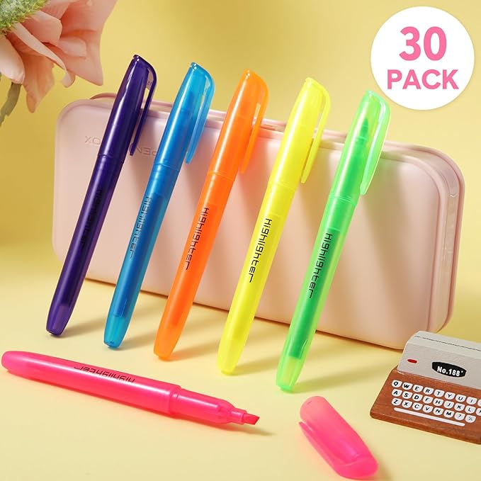 Thenshop 30 Pcs Highlighter Bulk Pack Assorted Colors Highlighter Markers Chisel Tip Fluorescent Pens for Office Classroom Back to School Supplies-DeskLoop Office