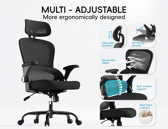 TRALT Office Chair - Ergonomic Office Chair with Back Support, Computer Chair - Home Office Desk Chairs, 330lbs Wide Seat Big and Tall Office Chairs with Headrest, Comfy Desk Chairs (Black)-DeskLoop Office