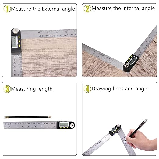 Delgada 8 inch/200mm Digital Angle Finder Ruler - Stainless Steel Protractor for Woodworking and Construction - Battery Included-DeskLoop Office