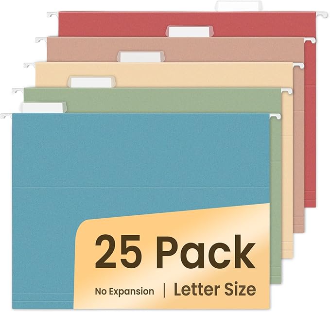 SUNEE Hanging File Folders Retro Colors, 25 Pack Letter Size File Folders with 1/5-cut Tabs, Stay Organized for Your Home and Office Bulk File and Documents-DeskLoop Office