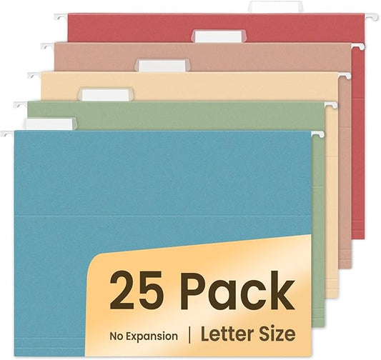 SUNEE Hanging File Folders Retro Colors, 25 Pack Letter Size File Folders with 1/5-cut Tabs, Stay Organized for Your Home and Office Bulk File and Documents-DeskLoop Office