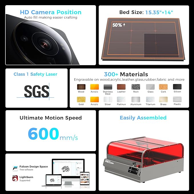 Creality Laser Engraver Faclon2 Pro S 22W Desktop Diode Laser Cutter and Engraver Machine with Enclosure,Smart Camera,Air Assist, Auto Focus Engraving Machine-DeskLoop Office