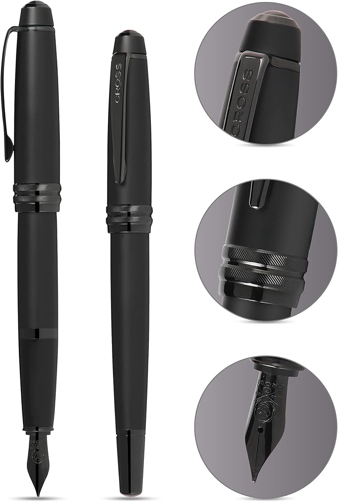 Cross Bailey Refillable Fountain Presented in a Premium Gift Box - Medium Point, Black Ink, Matte Black-DeskLoop Office
