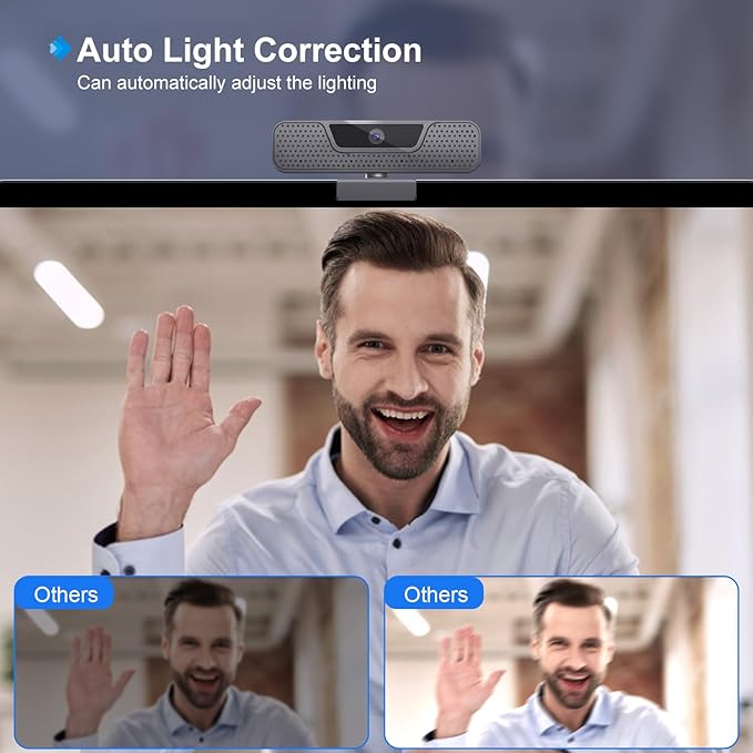 4K Auto Focus Webcam for PC, 4 AI Noise-Canceling Mics UHD Web cam, Auto Light Correction, 85°FOV Computer Web Camera, USB C Plug&Play Webcam with Tripod & Privacy Cover Works w/Zoom/Skype/Google-DeskLoop Office