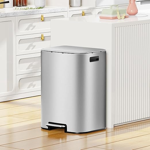 KUK 16 Gallon Kitchen Trash Can with Lid, Heavy Duty Hands-Free Stainless Steel Commercial Step Trash Bin with Removable Inner Bucket, Pedal Rubbish Bin for Home Office and Kitchen, 60L/16Gal-DeskLoop Office