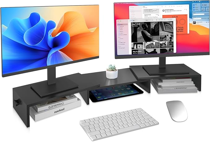 Pholiten Dual Monitor Stand Riser for 2 Monitors,Desktop Monitor Stand with Adjustable Length and Swivel Angles, Extra Long Multifunctional Stand up to 48.2" fit Computer Laptop Printer Max 44 lbs-DeskLoop Office