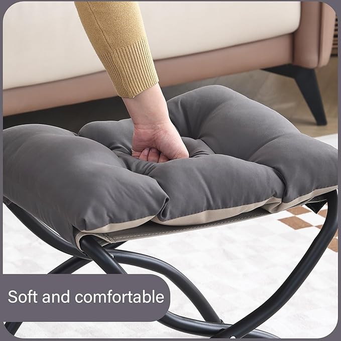 LITA Folding Upholstered Footrest Stool, Modern Small Portable Accent Ottoman with Detachable Thick Cotton Cushion Padded Sofa Stool with Metal Frame for Lazy Chair, Living Room & Bedroom, Dark Grey-DeskLoop Office