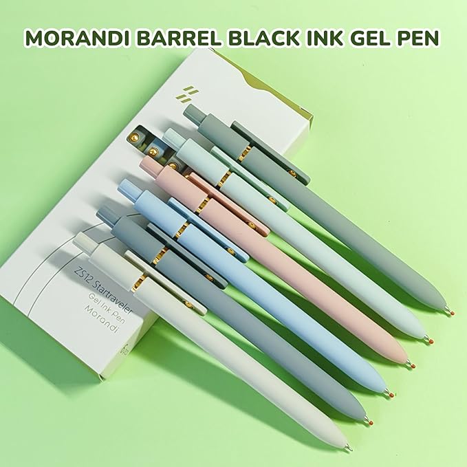 Gel Pens, 6 Pcs Black Ink Pens for Women, 0.5mm Fine Point Smooth Writing Pens, High-End Series Retractable Pens for Journaling Note Taking (6 Pcs Gold Morandi)-DeskLoop Office