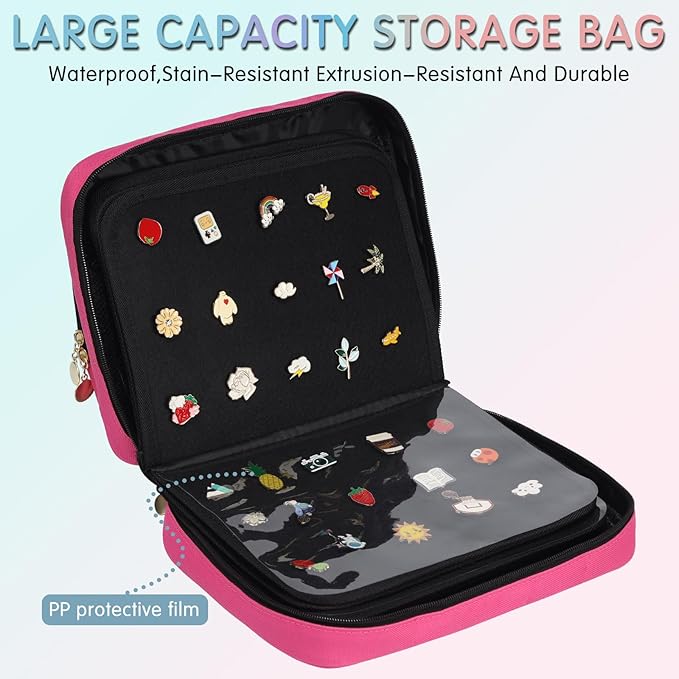 Enamel pin display bag, 8-page pin trading book, collectible pin board, suitable for storing pins, brooches, patches (pink)-DeskLoop Office