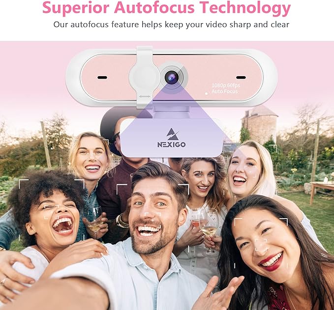 NexiGo N660P 1080P 60FPS Webcam with Software Control, Dual Microphone & Cover, Autofocus, HD USB Computer Web Camera, for OBS/Zoom/Skype/FaceTime/Teams/Twitch, Pink-DeskLoop Office